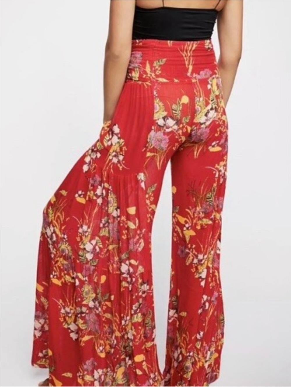 New! Free People FP One Aloha Printed Wide-Leg Pants Red Size S 25799 - Picture 4 of 16